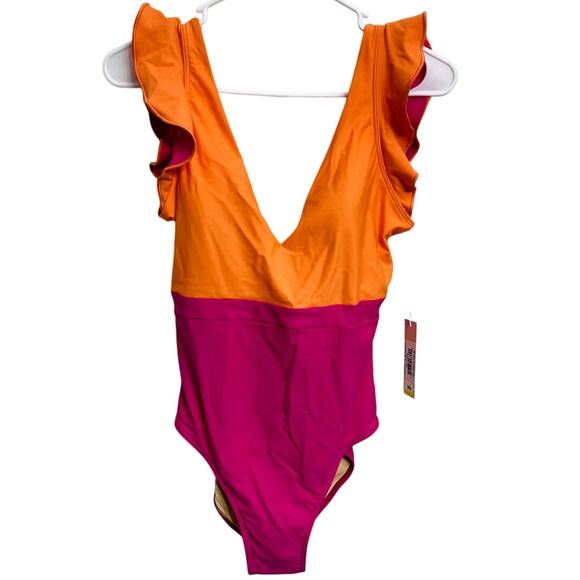 NWT Summersalt The Ruffle Backflip One Piece Swimsuit Size 6 Hibiscus Tangerine - Picture 3 of 6